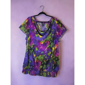 Lane Bryant Plus Size 22/24 Abstract Watercolor Cowl Neck Bubble Hem Blouse Top